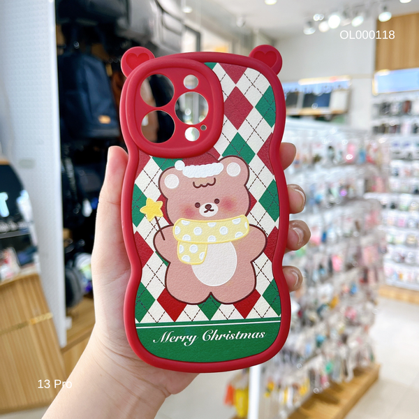 ** Ốp IP 13 Pro da sần sọc hình thoi Merry Christmas tai gấu - test