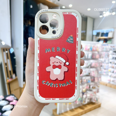 ** Ốp IP 14 Pro Max vân da sần nền đỏ Merry Christmax Gấu nơ - test