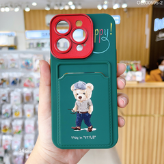 Ốp IP 14 Pro nhựa cứng gấu Teddy ví card