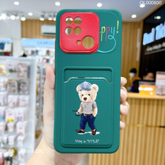 Ốp Xiaomi Redmi 10C nhựa cứng gấu Teddy ví card