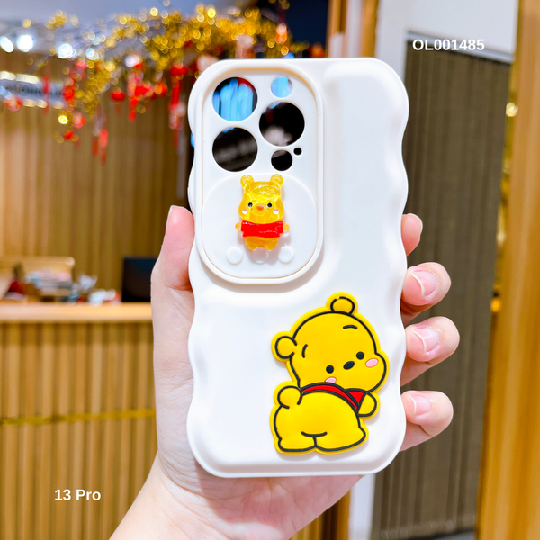 Ốp IP 13 Pro silicon Gấu nổi trượt camera đính sticker