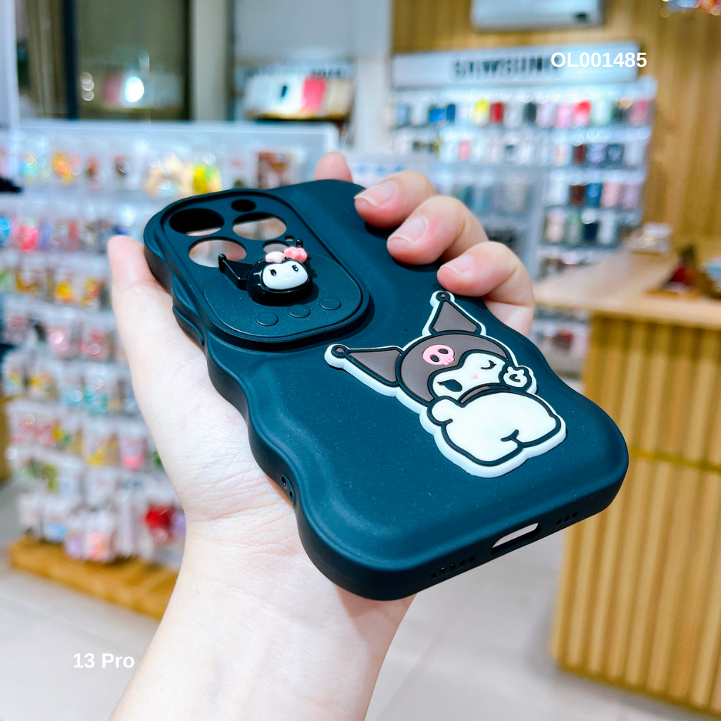 Ốp IP 13 Pro silicon Gấu nổi trượt camera đính sticker