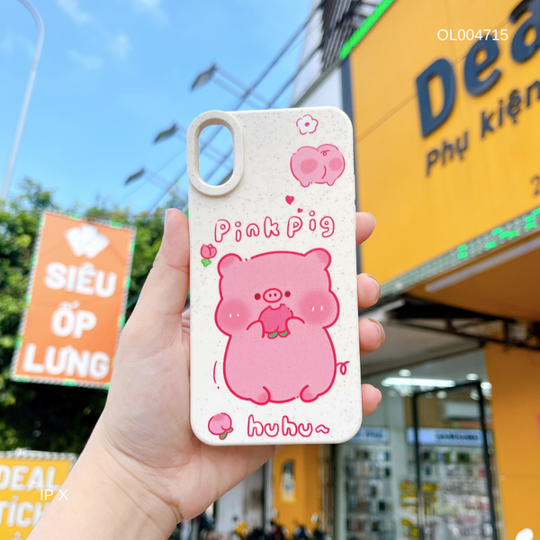 ** Ốp IP X dẻo lúa mì in Pink Pig