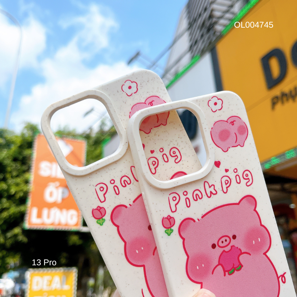 ** Ốp IP 13 Pro dẻo lúa mì in Pink Pig