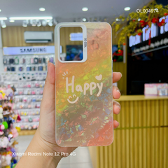 Ốp Xiaomi Redmi Note 12 Pro 4G vân đá thạch anh in Happy nền vàng