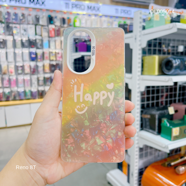 Ốp Reno 8T 5G vân đá thạch anh in Happy nền vàng