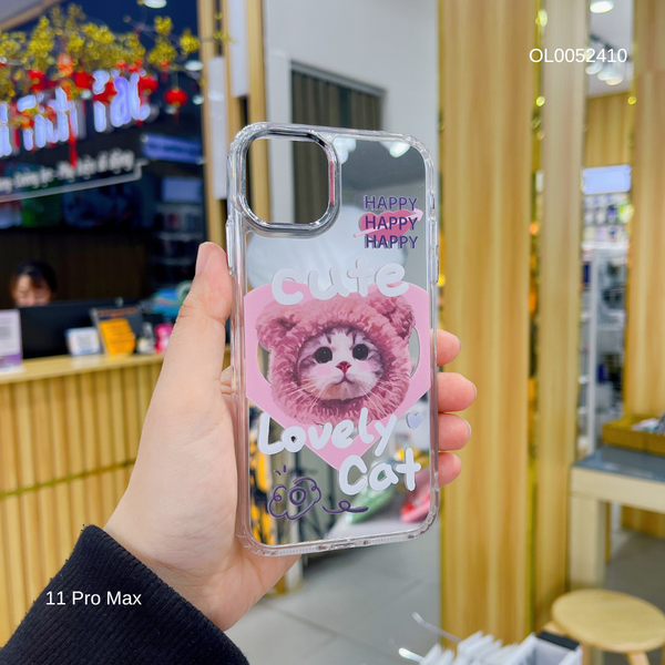 Ốp IP 11 Pro Max tráng gương mèo đội nón gấu Lovely Cat