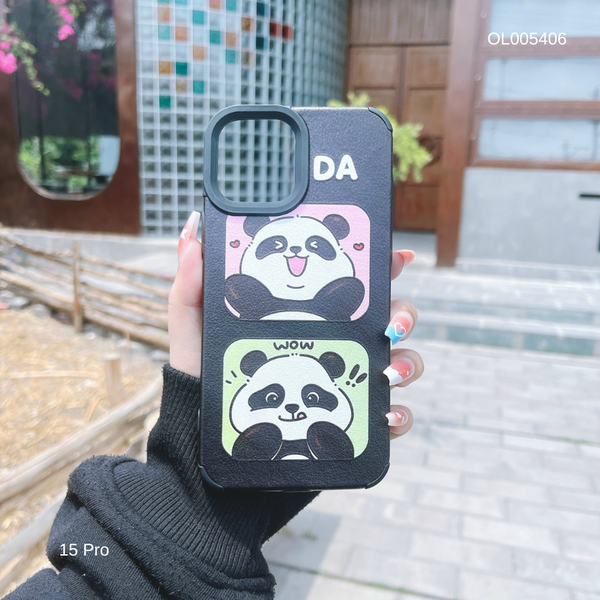 ** Ốp IP 15 Pro dẻo vân da sần in hình Panda