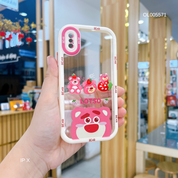 Ốp IP X lưng cứng đính 3 sticker Lotso viền màu