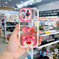 Ốp IP 14 Pro Max lưng cứng đính 3 sticker Lotso viền màu