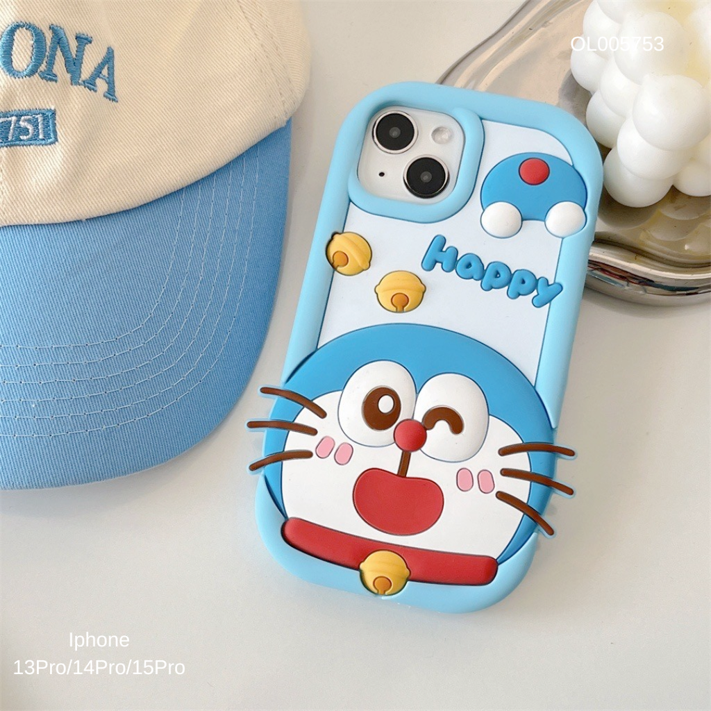 Ốp IP 13 Pro/14 Pro/15 Pro dẻo su Doraemon happy