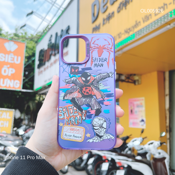 Ốp IP 11 Pro Max nhám bạc Tím Spider man Peter Paker