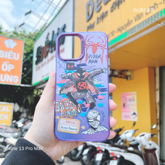 Ốp IP 13 Pro Max nhám bạc Tím Spider man Peter Paker