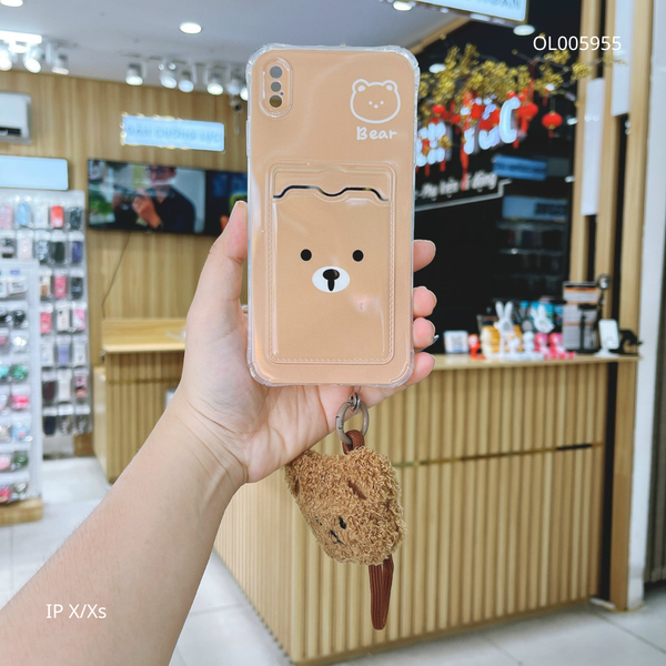 ** Ốp IP X dẻo in Bear ví card kèm dây