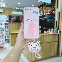 ** Ốp IP 7+ dẻo in heo hồng ví card kèm dây