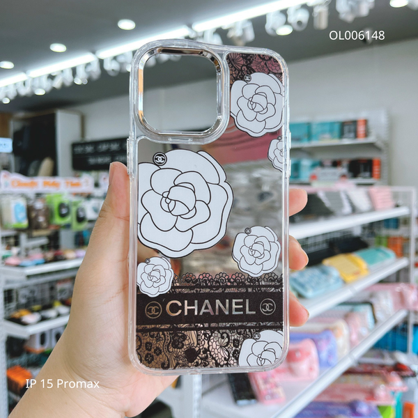 Ốp IP 15 Pro Max dẻo tráng gương in hoa hồng Chanel