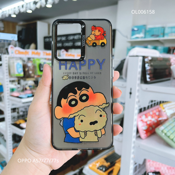 Ốp Oppo A57/A77/A77s nhám bạc in hình Shin ôm gấu Happy