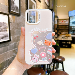 Ốp IP 12 Pro Max lưng cứng tráng bạc hình Lucky Bear