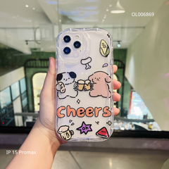 ** Ốp IP 15 Pro Max dẻo trong in 2 bé Cún Cheers viền sóng