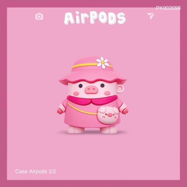 ** Case Airpods 1/2 Heo hồng đội mũ