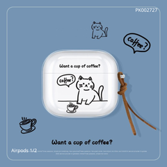 Case Airpods 1/2 dẻo trong mèo coffee