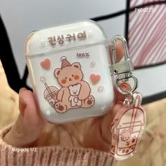 Case Airpods 1/2 dẻo trong Gấu nâu 100%