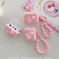 ** Case Airpods 1/2 silicon hồng nhạt đính mèo và trái tim