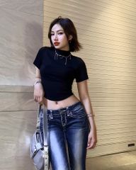 Áo cổ lọ LYB tay ngắn croptop tôn dáng