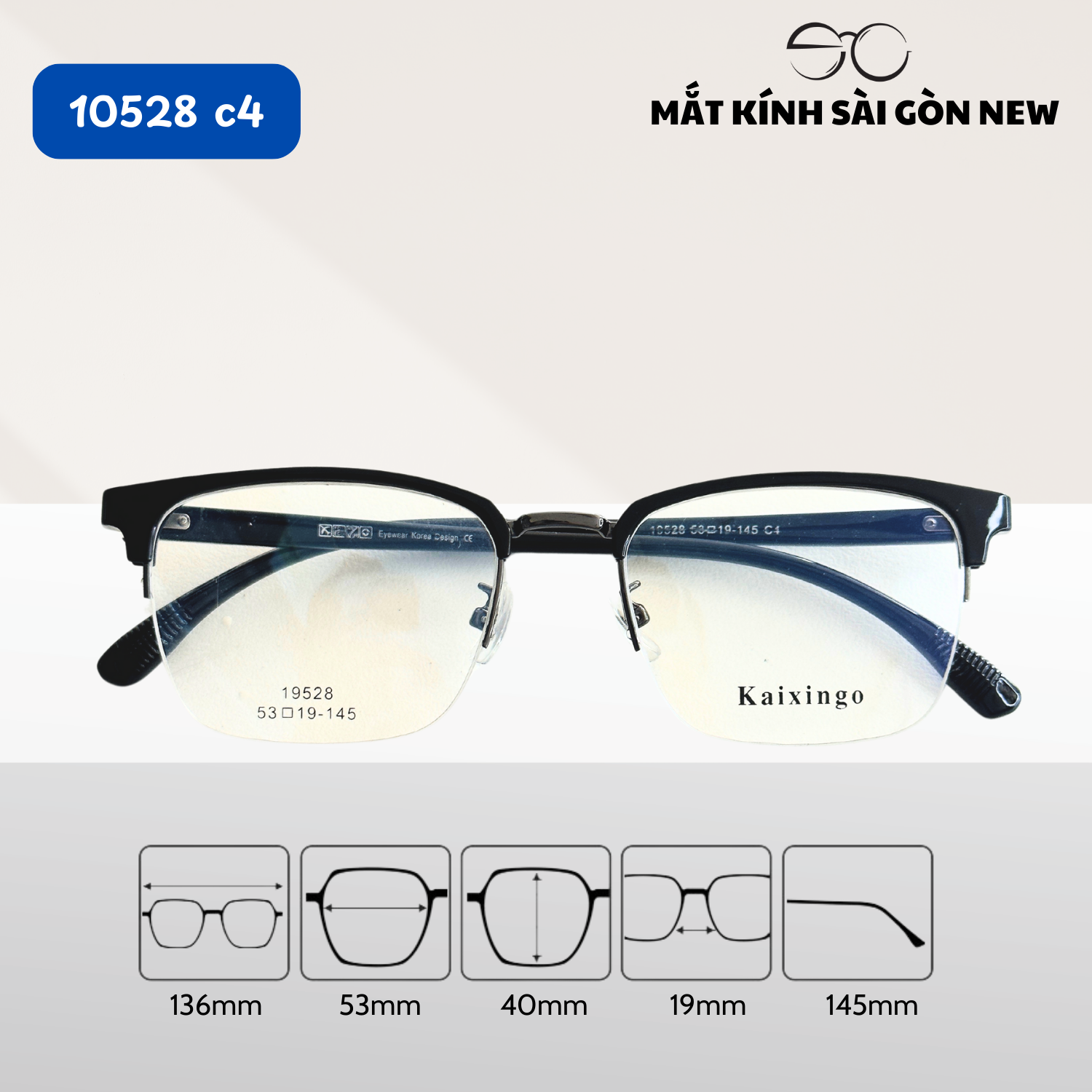 Gọng kính Nam Kim loại x Nhựa dẻo nửa khung viền dây cước SGNew