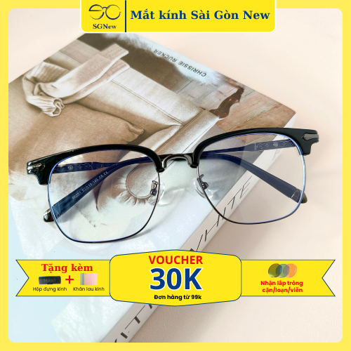 Gọng kính Mí Nam Kim loại x Nhựa dẻo Nam Nữ Unisex SGNew 251
