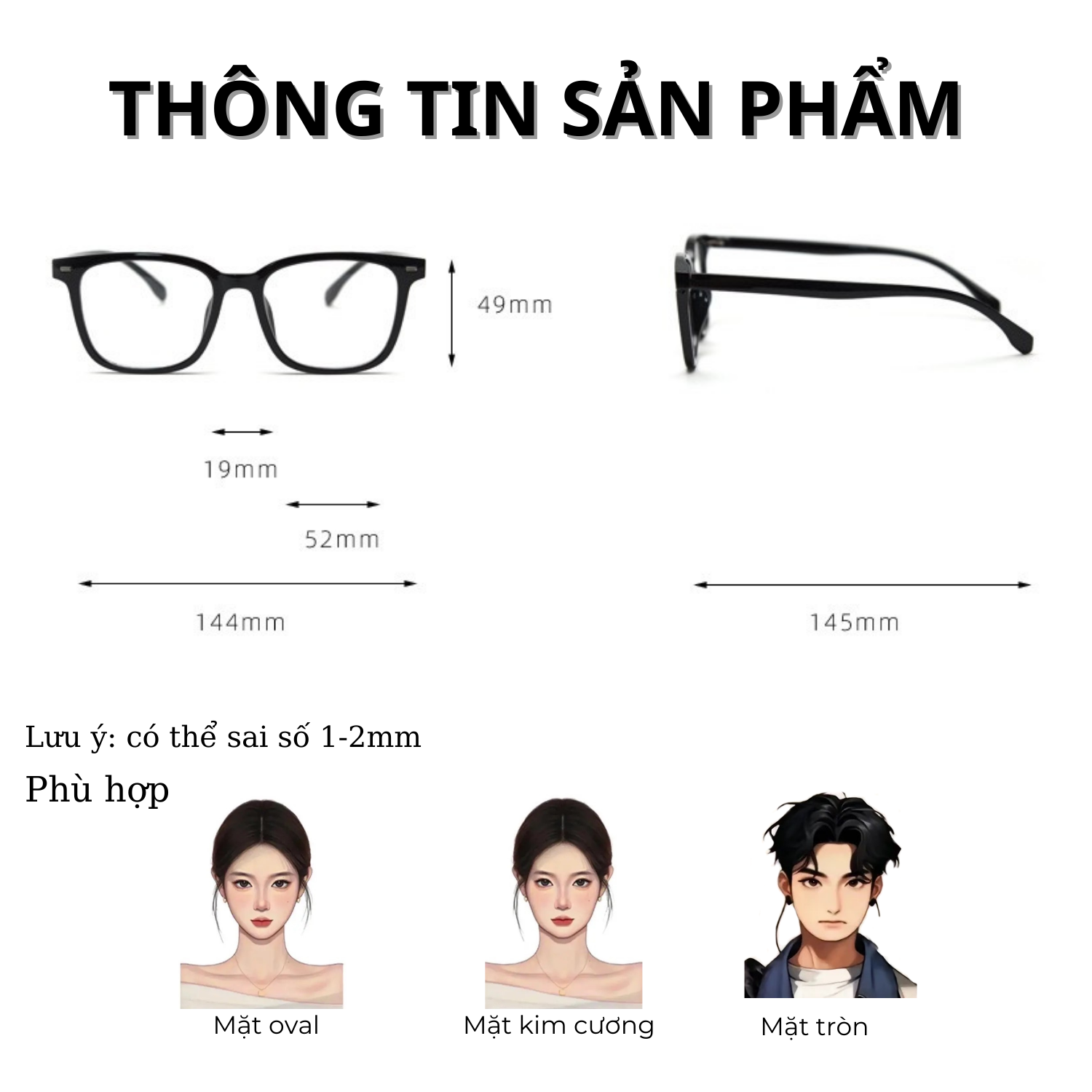 Gọng kính Nhựa dẻo Vuông Basic Nam nữ Unisex SGNew 1312