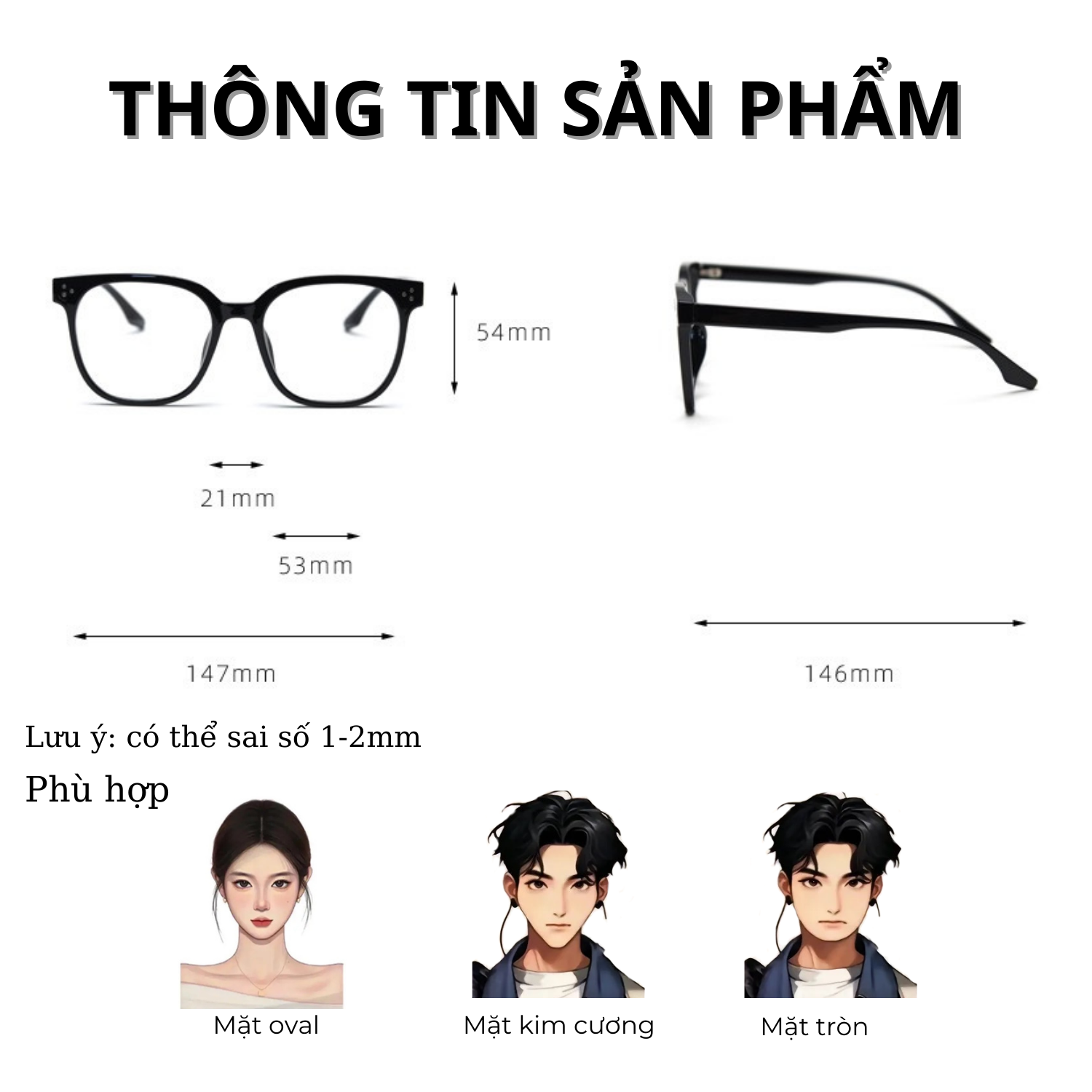 Gọng kính Nhựa dẻo Vuông Trendy Nam nữ Unisex SGNew 1326