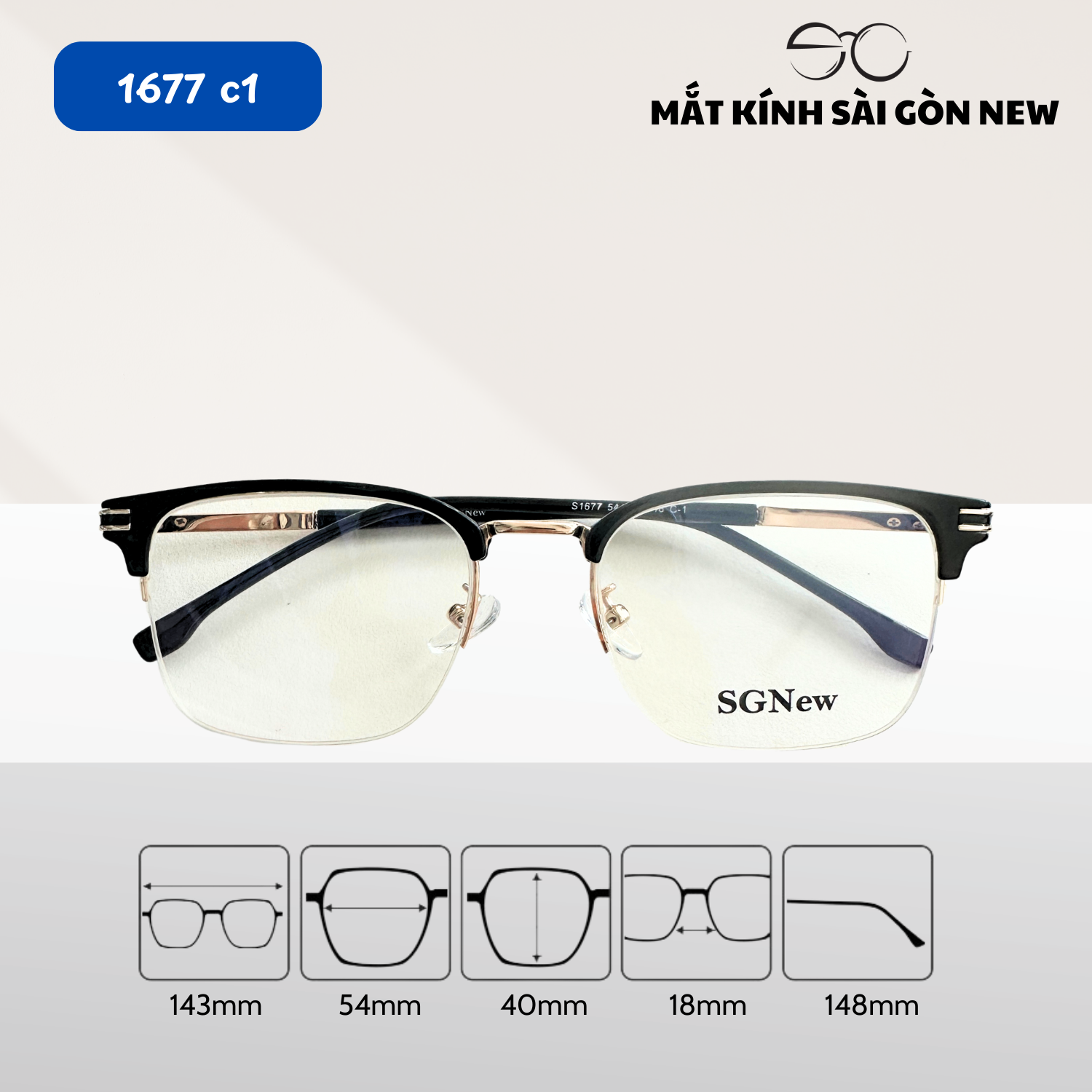 Gọng kính Nam Kim loại x Nhựa dẻo nửa khung viền dây cước SGNew