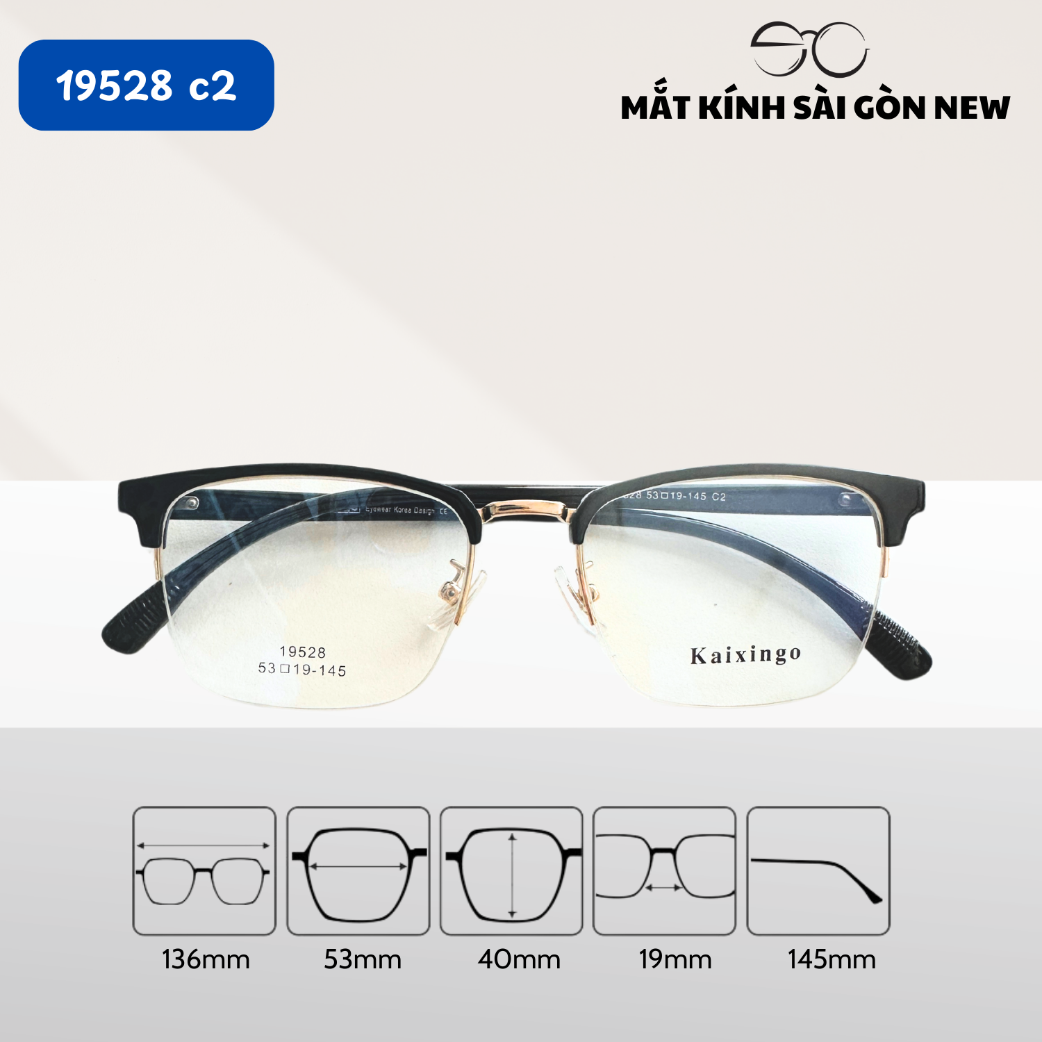 Gọng kính Nam Kim loại x Nhựa dẻo nửa khung viền dây cước SGNew