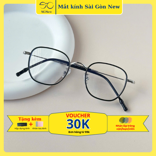 Gọng kính Kim loại x Nhựa dẻo Vuông Nam Nữ Unisex SGNew 2986 Hàn Quốc
