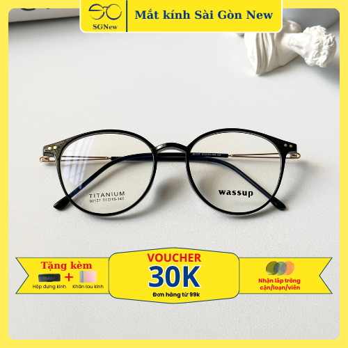Gọng kính Titannium Tròn Nam Nữ Unisex SGNew 90137 Hàn Quốc