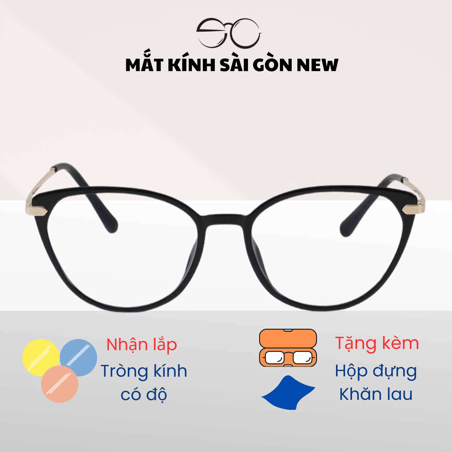 Gọng kính Mắt mèo Kim loại x Nhựa dẻo gọng kính Nữ cao cấp SGNew 8220