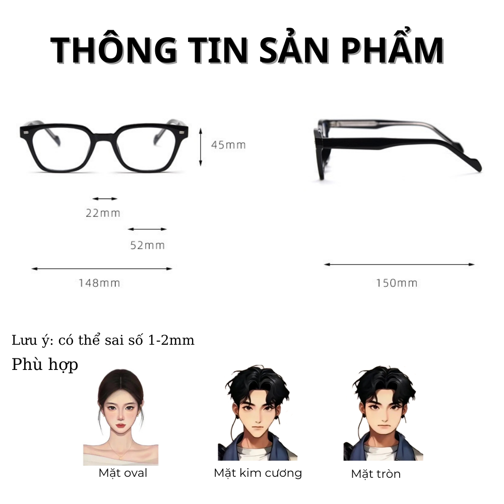 Gọng kính Nhựa dẻo Vuông Trendy Nam nữ Unisex SGNew 9147