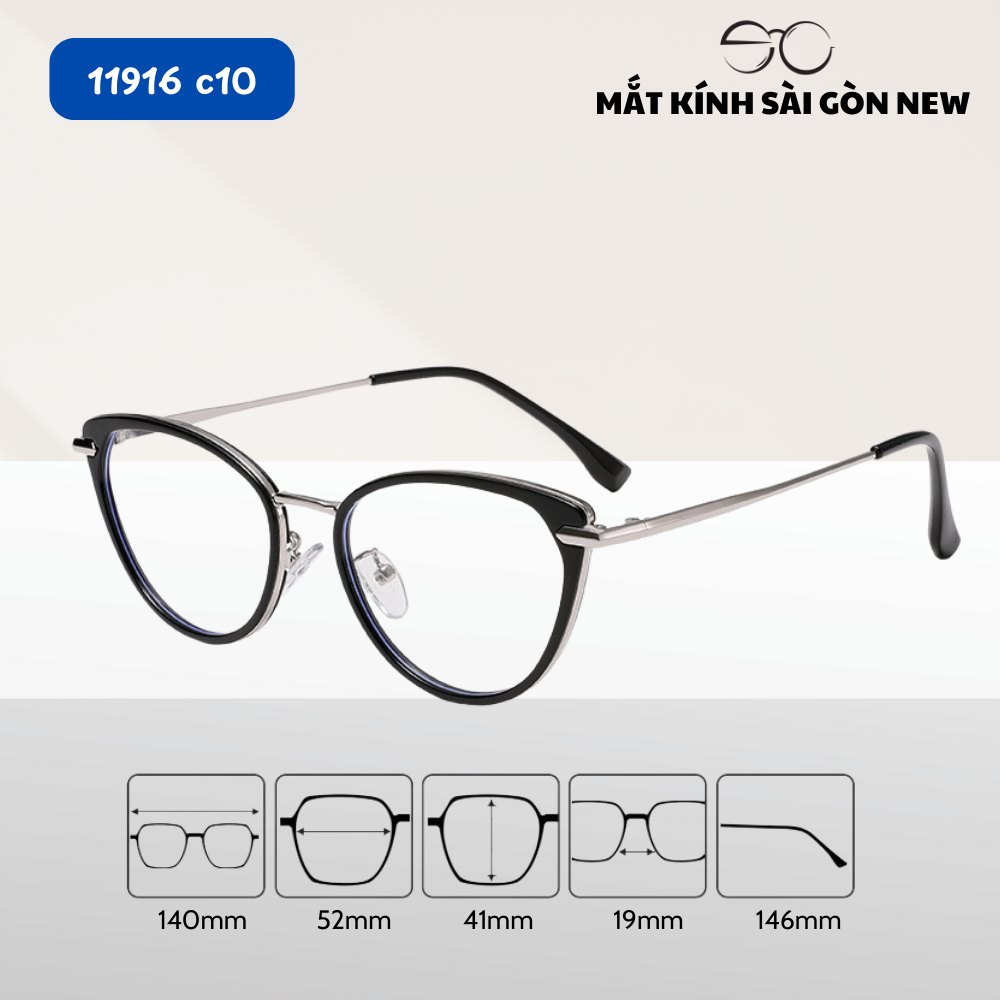 Gọng kính Mắt mèo Kim loại x Nhựa dẻo gọng kính Nữ cao cấp SGNew 11916