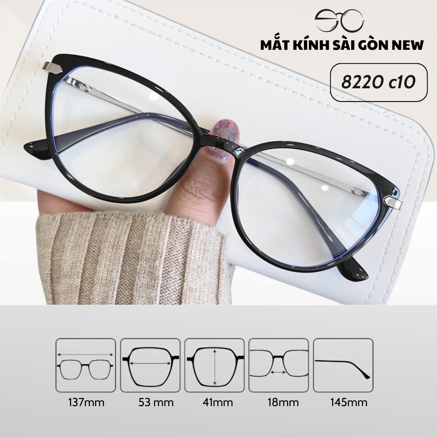 Gọng kính Mắt mèo Kim loại x Nhựa dẻo gọng kính Nữ cao cấp SGNew 8220