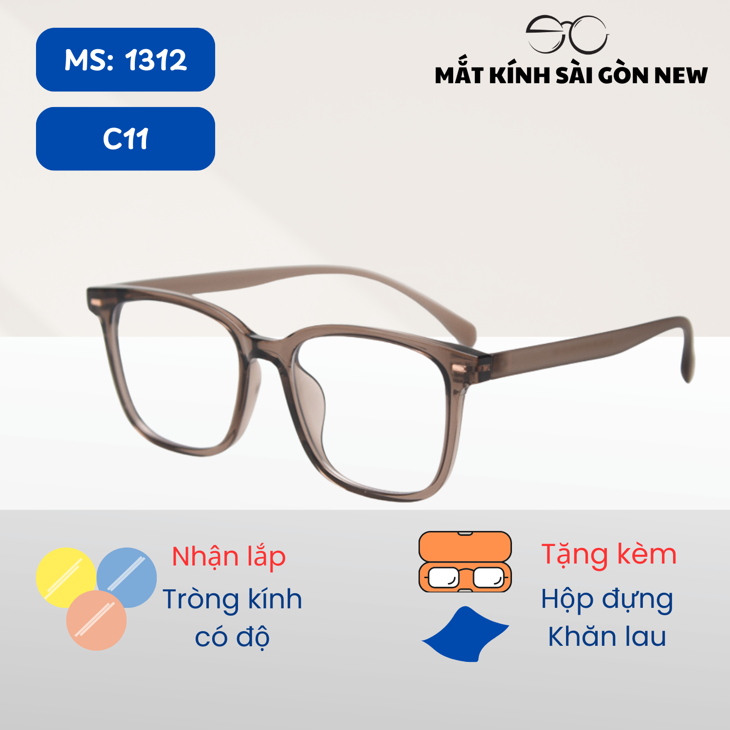 Gọng kính Nhựa dẻo Vuông Basic Nam nữ Unisex SGNew 1312
