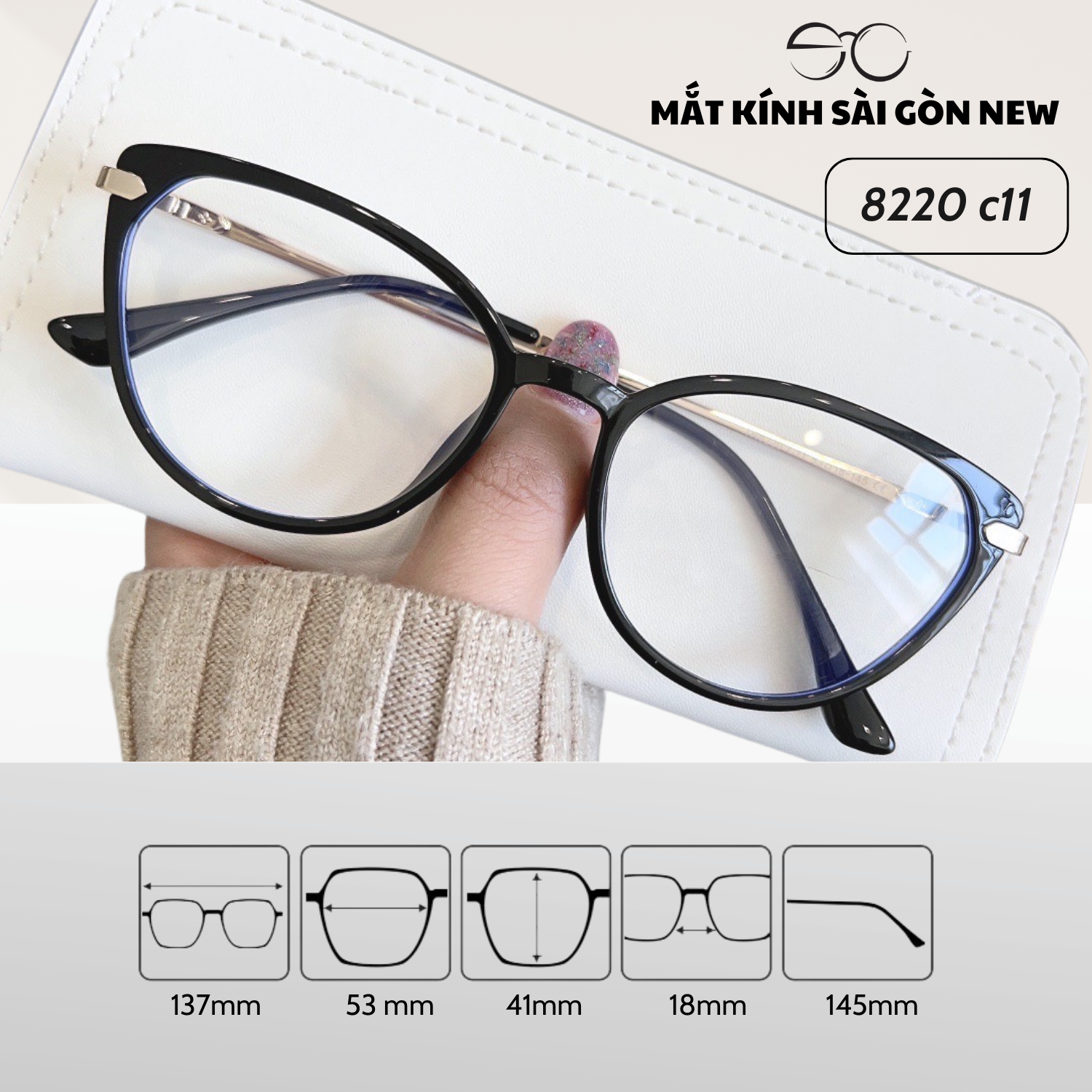 Gọng kính Mắt mèo Kim loại x Nhựa dẻo gọng kính Nữ cao cấp SGNew 8220