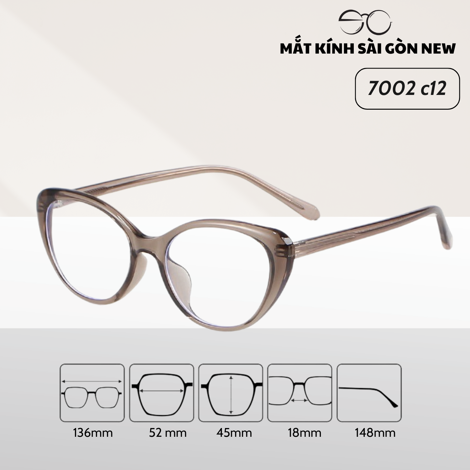 Gọng kính Mắt mèo Kim loại x Nhựa dẻo gọng kính Nữ cao cấp SGNew 7002
