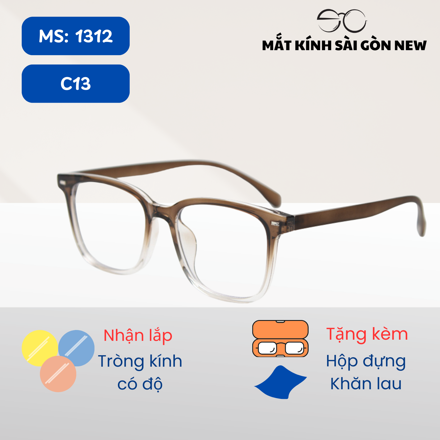 Gọng kính Nhựa dẻo Vuông Basic Nam nữ Unisex SGNew 1312
