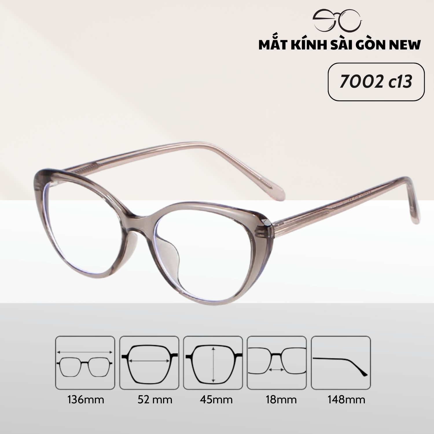 Gọng kính Mắt mèo Kim loại x Nhựa dẻo gọng kính Nữ cao cấp SGNew 7002