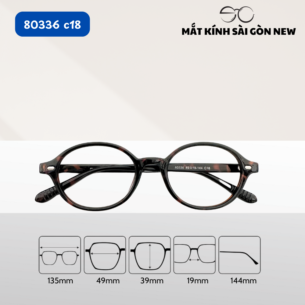 Gọng kính mắt Oval Nhựa dẻo Nam Nữ Unisex SGNew 80336