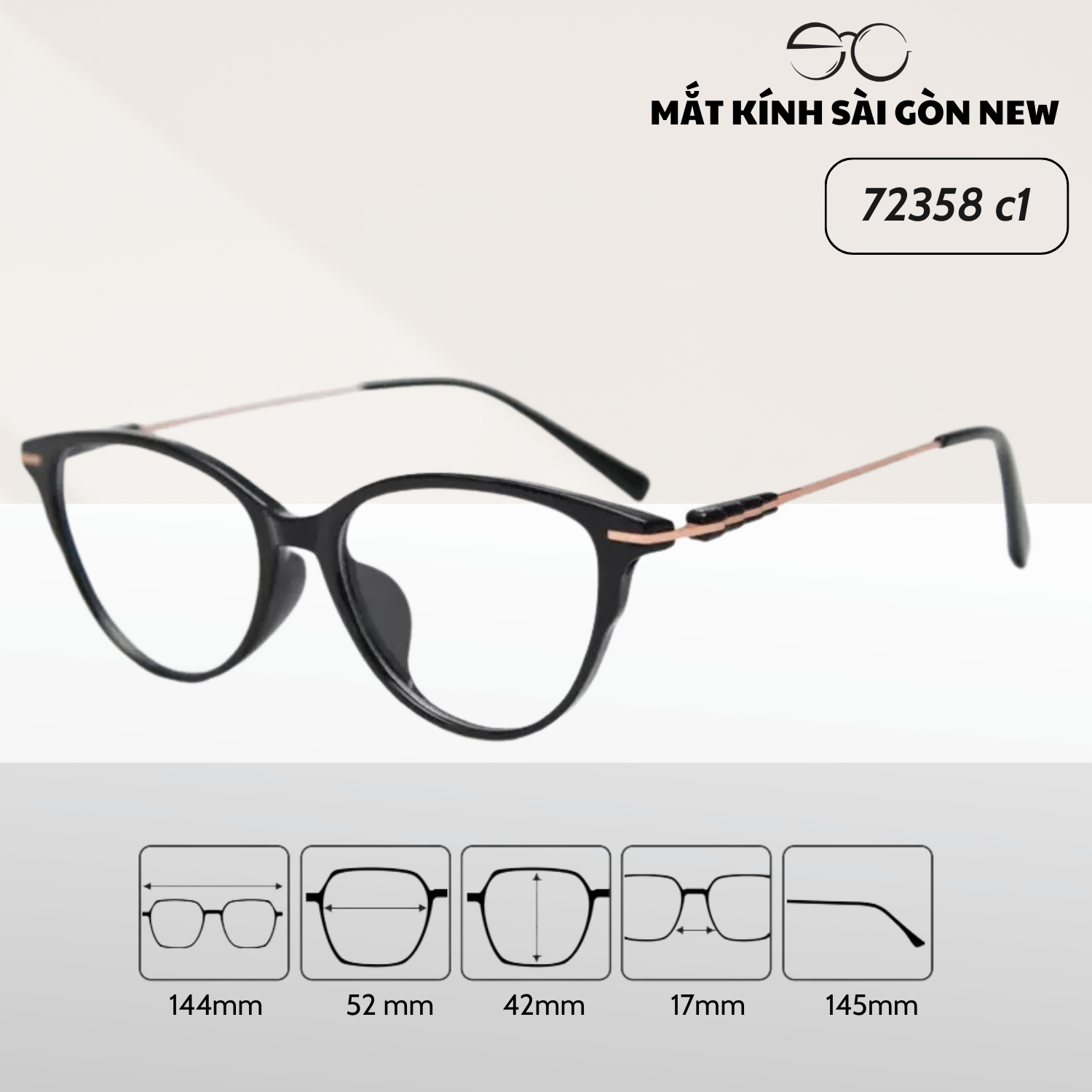 Gọng kính Mắt mèo Kim loại x Nhựa dẻo gọng kính Nữ cao cấp SGNew 72358