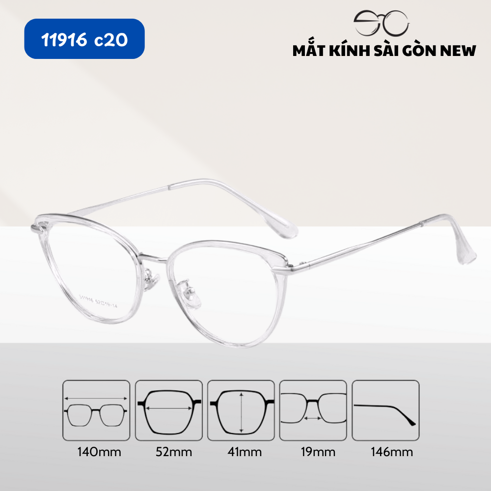 Gọng kính Mắt mèo Kim loại x Nhựa dẻo gọng kính Nữ cao cấp SGNew 11916