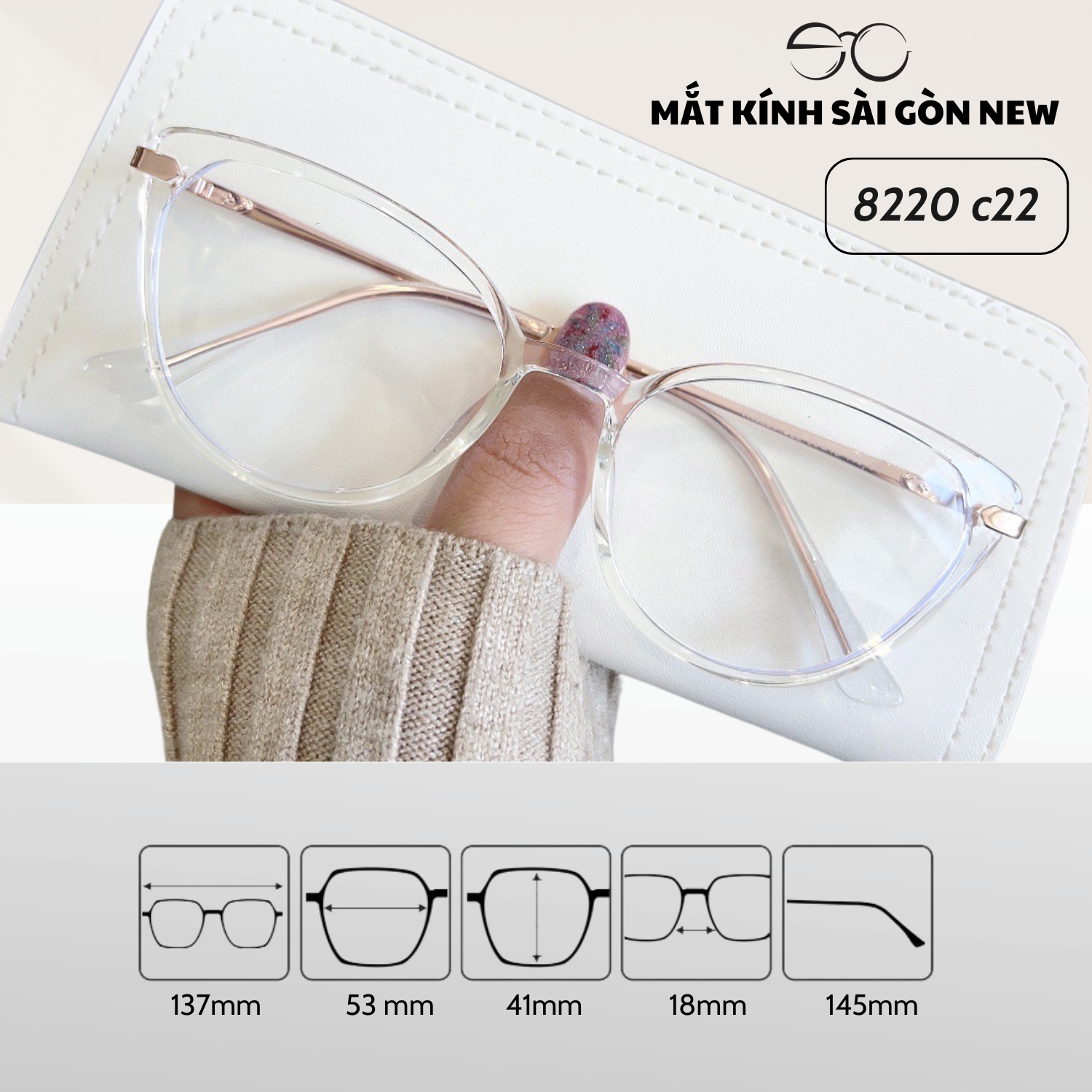 Gọng kính Mắt mèo Kim loại x Nhựa dẻo gọng kính Nữ cao cấp SGNew 8220