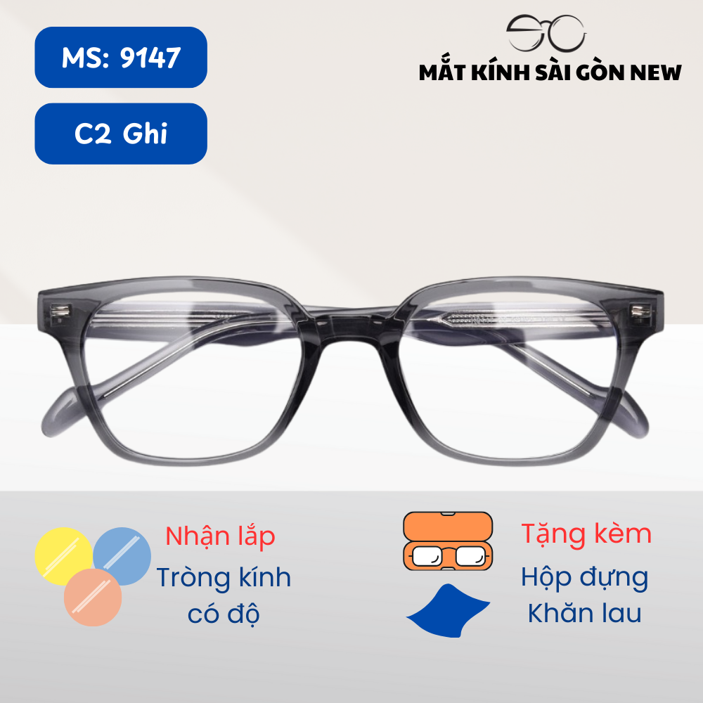 Gọng kính Nhựa dẻo Vuông Trendy Nam nữ Unisex SGNew 9147